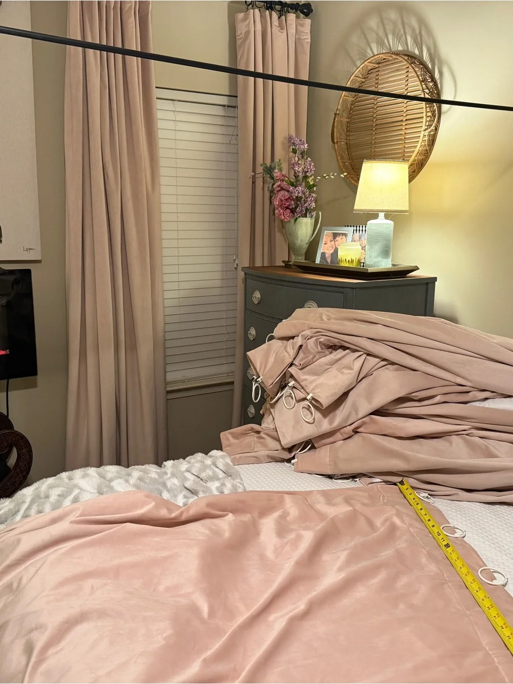 Custom 96” lined velvet curtain panel SET in blush pink